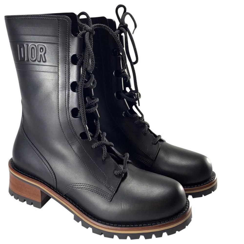 Dior Quest Black Lace Up Military Combat Designer Logo Boots D663